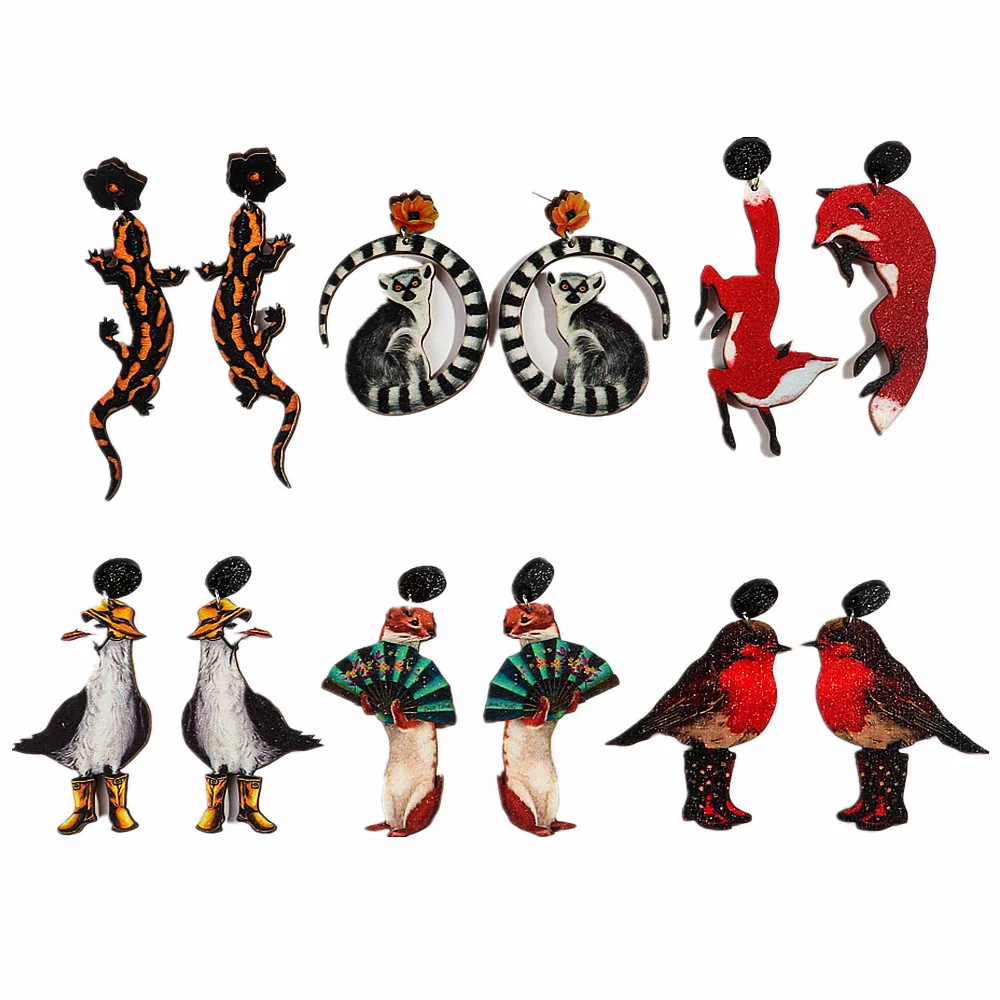 Деревянные серьги-капельки лиса