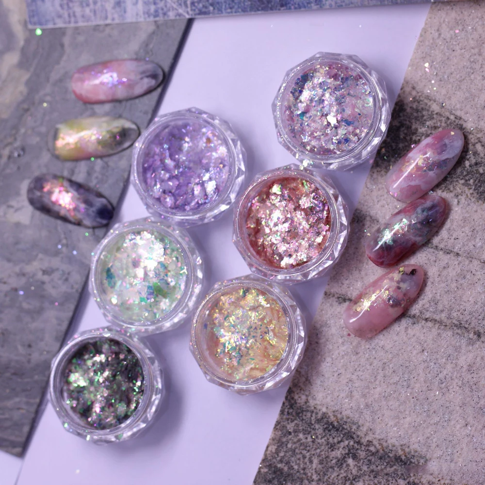 

1Jar Iridescent Nail Opal Powder Glitter Ultra-Thin Flakes Edelweiss Ice Snow Nail Sequins Gel Polish Decor Thin Brocade Powder