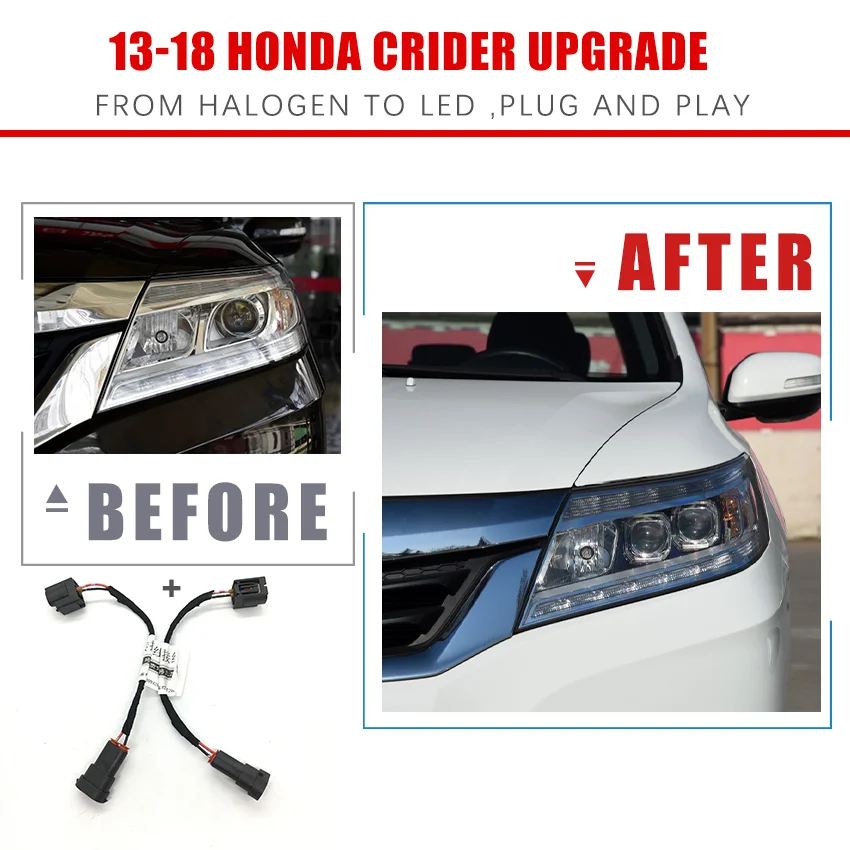 

Модификация фары, специальное переводное освещение для 13-18 Honda Crider, 2 контакта от галогена к светодиоду