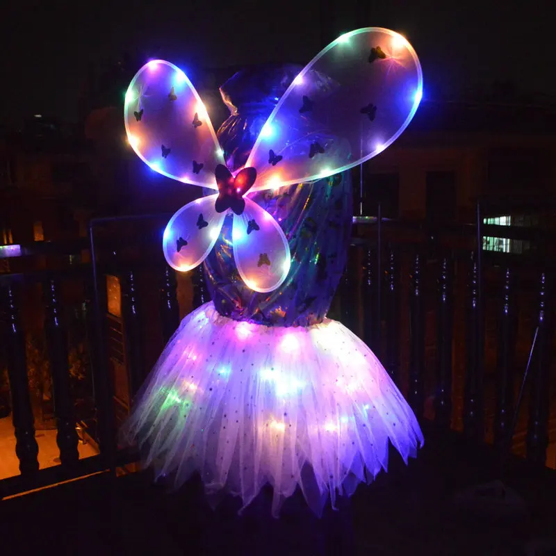 

Halloween Festival Cosplay Lantern Glow Butterfly Wings Cartoon Children Angel Elves Mesh Skirt