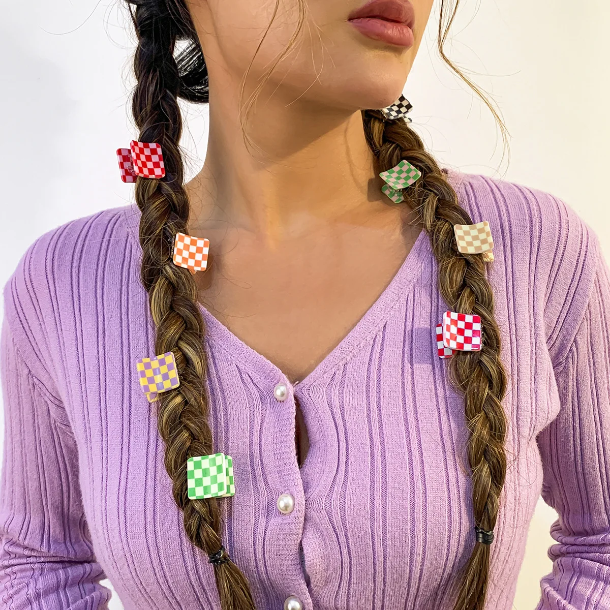 

TAUAM Korean Square Wave Checkerboard Sweet Wild Bangs Clip Headband for Women Simple Color Plaid Hairpin Hair Accessories