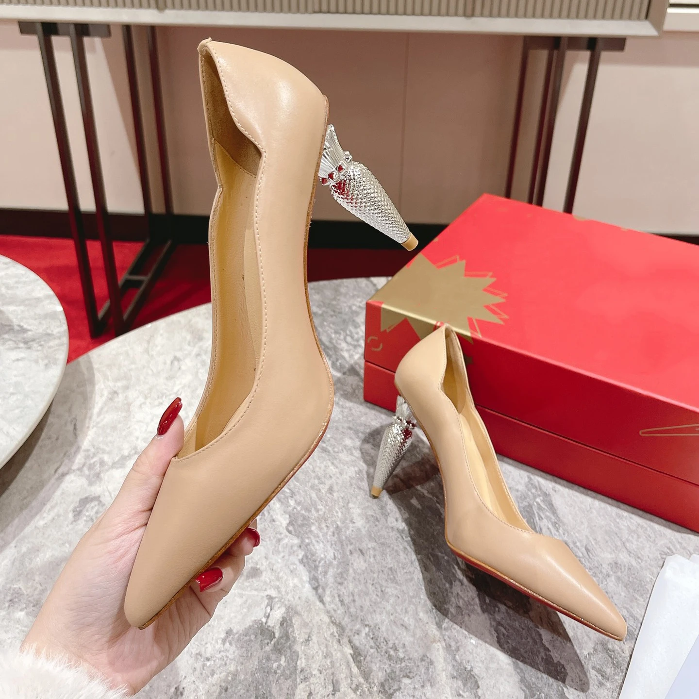 

Туфли женские на высоком каблуке 10 см, роскошная модная блестящая красная обувь с кристаллами, классические дизайнерские, в стиле ретро, 2062HJ