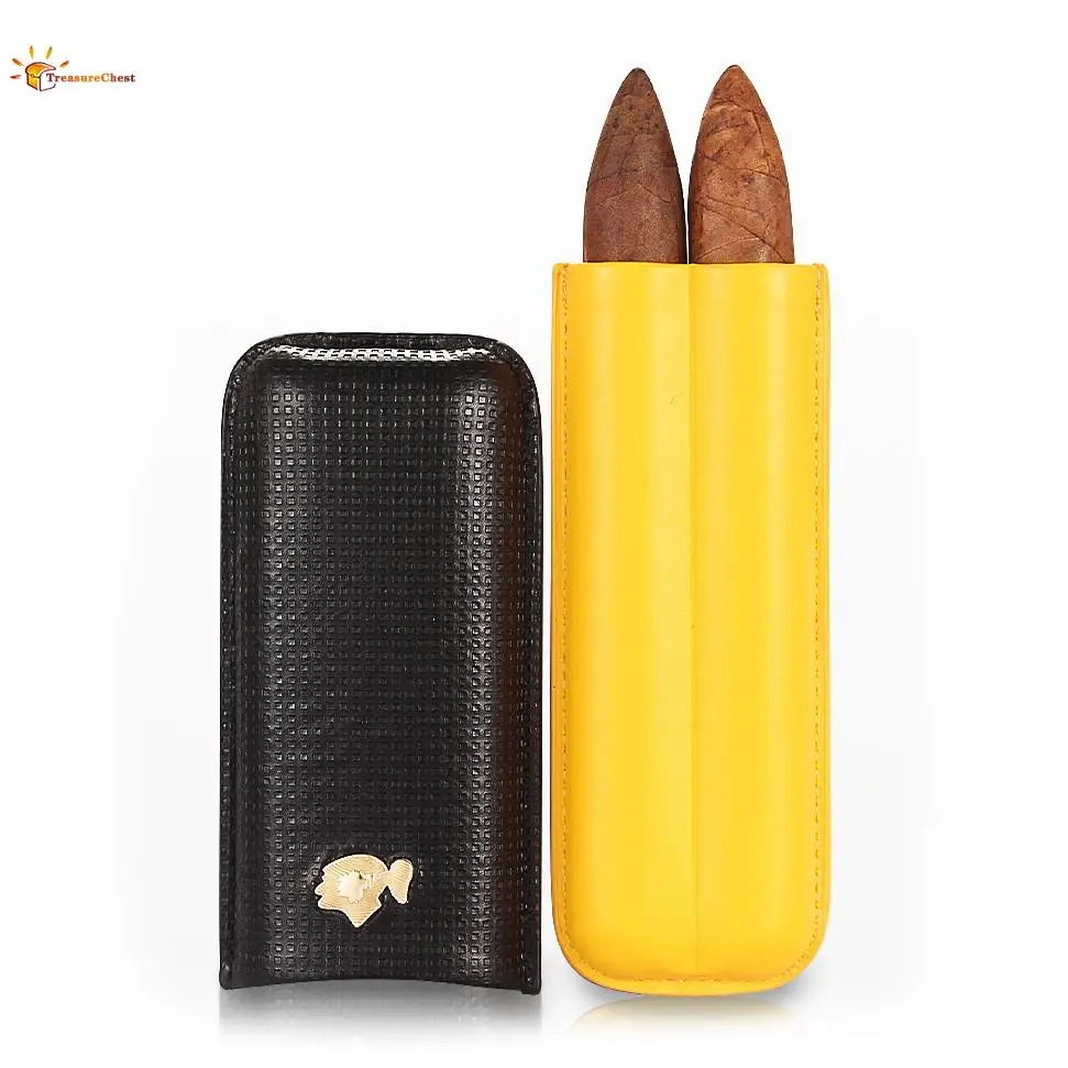 

Кожаный чехол COHIBA для сигар, дорожный хьюмидор, портативный 2 подставка для бирок, мини-хьюмидор, чехол для сигар с подарочной коробкой