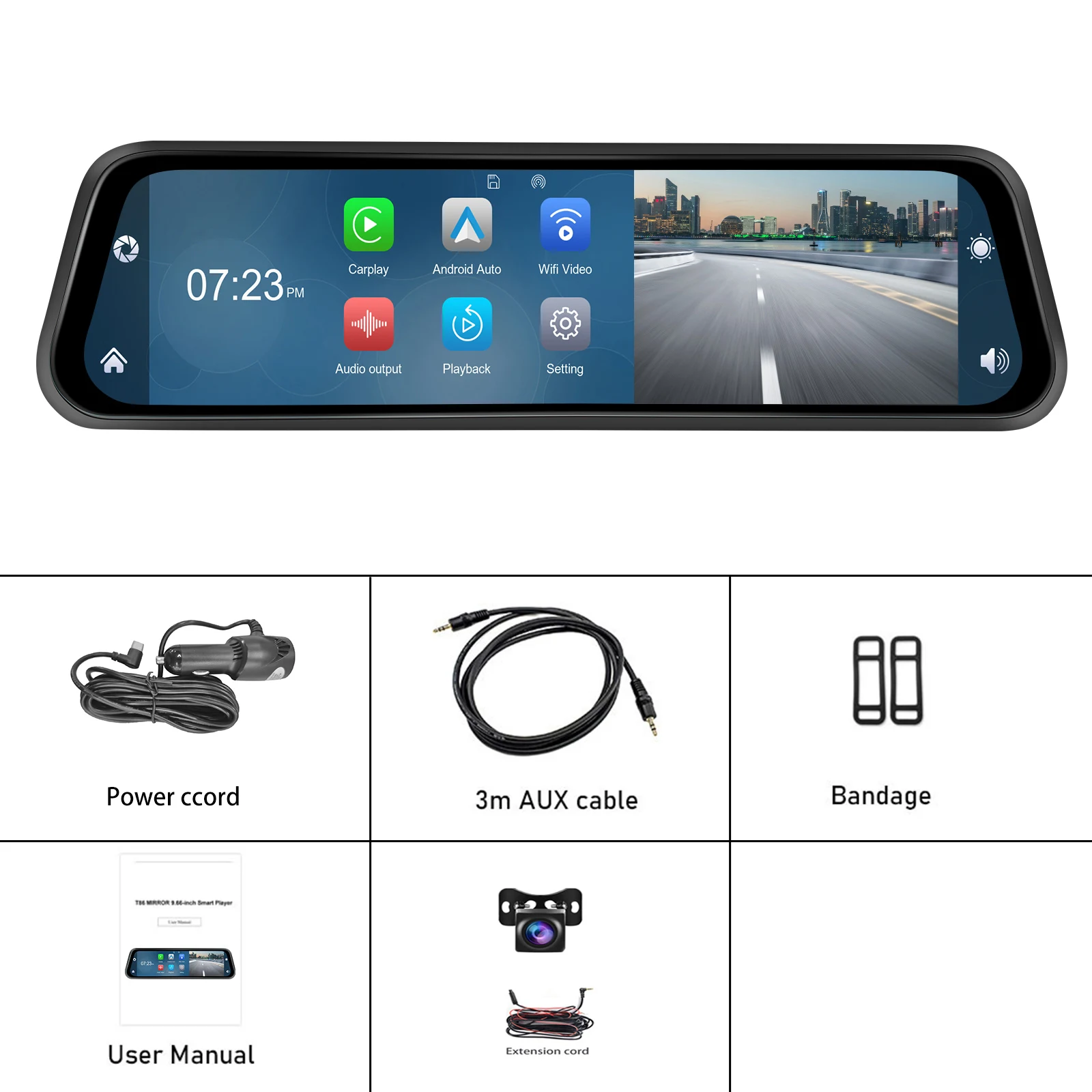 

Автомобильный видеорегистратор LeeKooLuu, автомобильная беспроводная камера на зеркало заднего вида 12 дюймов, 4K, с Bluetooth, FM-трансмиттером, мультимедийный видеоплеер