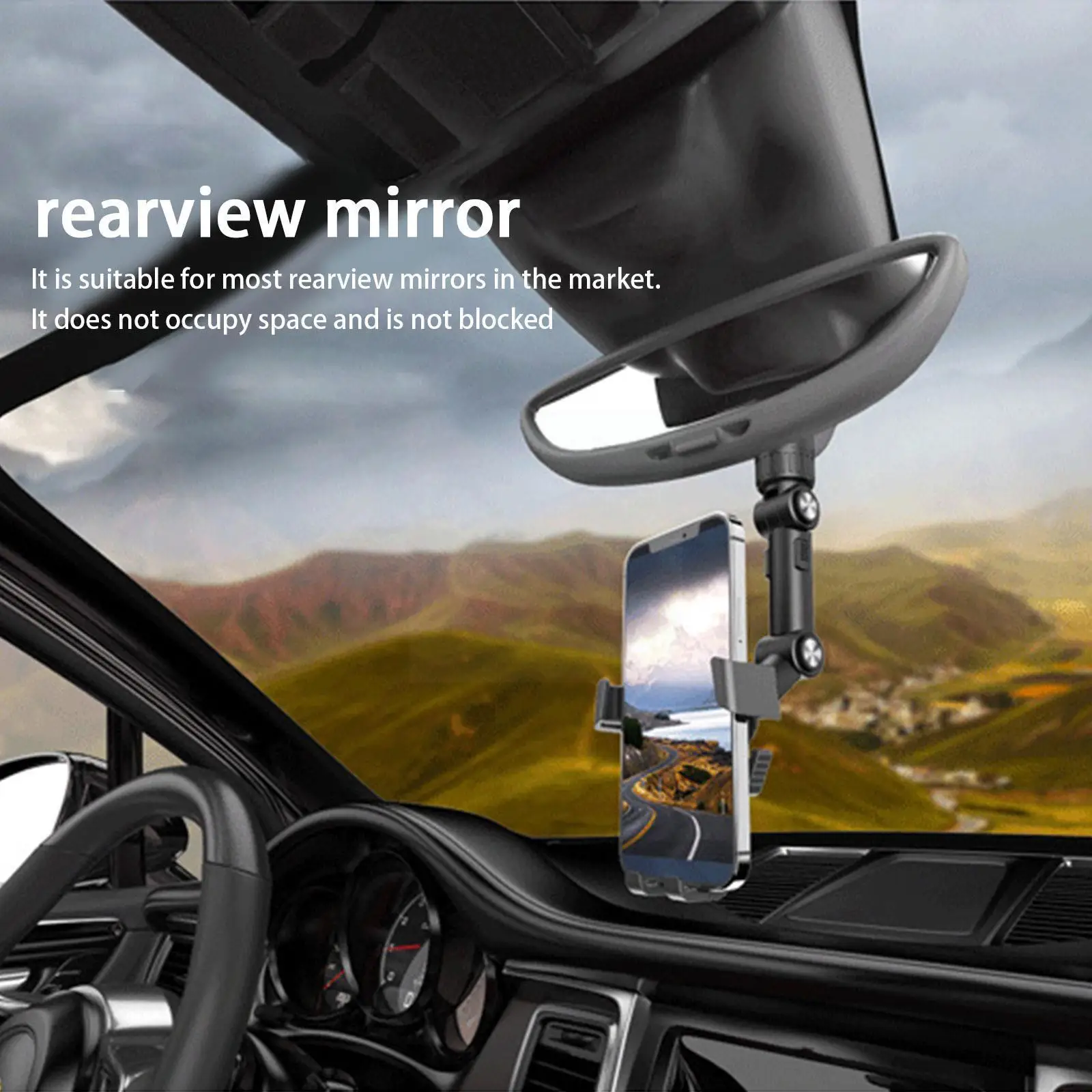 

Car Rearview Mirror Phone Holder 360 Degree Rotatable Adjustable Hanging Mount Multifunctional Color Bracket 3 Seat Clip H1Q4