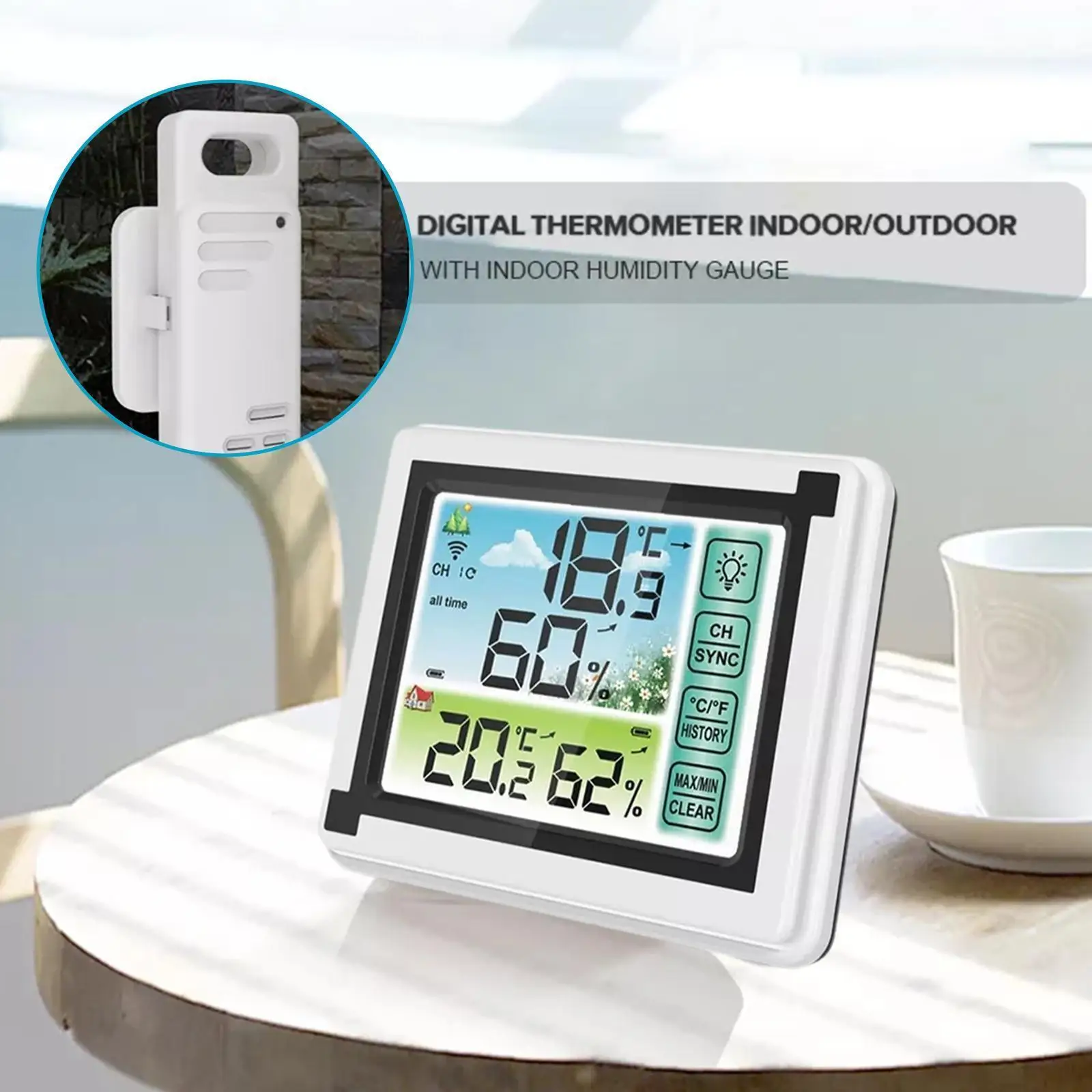 

Wireless Thermometer Large Colorful Screen Indoor Outdoor Humidity Measuring Clock And Station Monitor Weather Tools Temper E5w1
