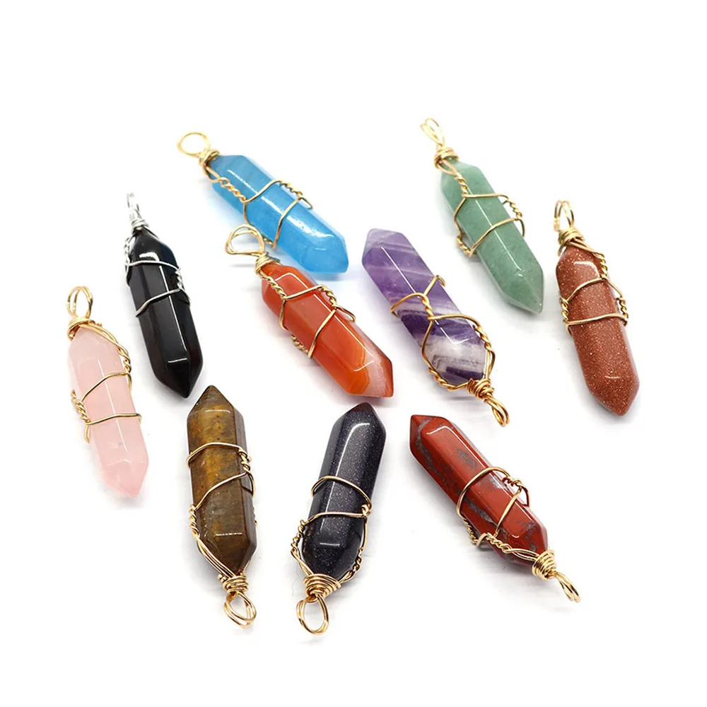 

Natural stone pendant crystal column black onyx pendant 10x40mm DIY charm jewelry making women necklace earrings accessories
