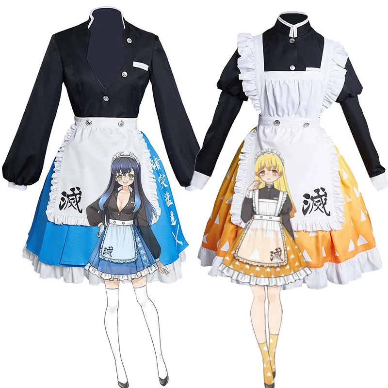 

Demon Slayer Inosuke Cosplay Maid Dress Costume Agatsuma Zenitsu Dress Lolita Outfit Halloween Amine Cosplay Waitress Party