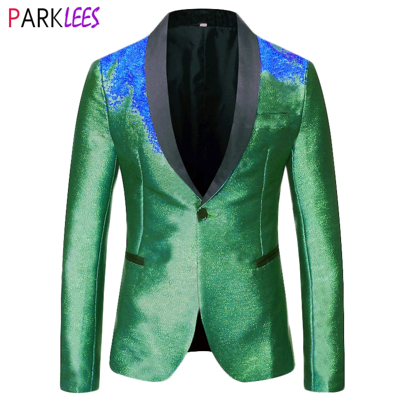 

Мужской блестящий зеленый Блейзер с градиентом, брендовый Блейзер на одной пуговице, воротник-шаль, смокинг, пиджак, элегантный праздничный...