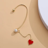 trendy drop earrings for women golden color c shape clip earrings red heart pendant earrings for ladies girl daily wear jewelry