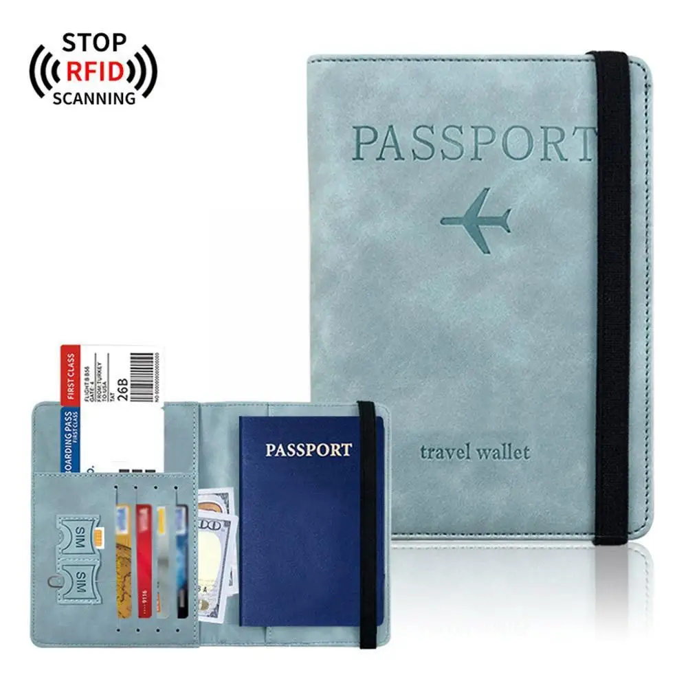 

Elastic Bandage RFID Blocking Passport Cover Men Travel PU Leather Cards Wallet Women Documents Passport Case For 4 Slots M8D8