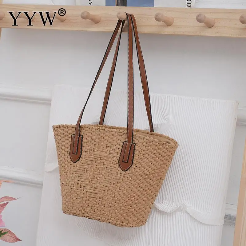 

Women Braided Basket Clutches Shoulder Bag Top-handle Bag Large Straw Portable Summer Beach Party Purses Female Shopper Satchel