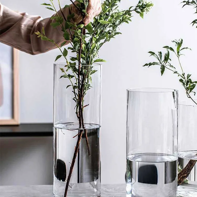 

Nordic Glass Vase Gray Flower Vases Home Decoration Accessories Living Room Decor Vase Decoration Household Transparent Vases