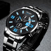 fashion mens watches luxury stainless steel quartz wrist watch men business classic watche calendar mesh belt leather clock