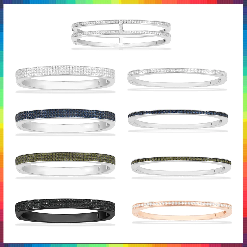 

Роскошный браслет из серебра пробы с бриллиантами, розовое золото, черный, хаки, овальное двойное кольцо, роскошные модные ювелирные украшения для пар