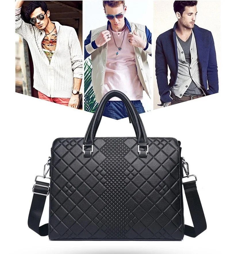 Fashion Brand Men's Genuine Leather Laptop Briefcase Business 14inch Male Shoulder Messenger Bag Designer Tote Computer Handbag
