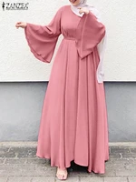 zanzea women muslim maxi dress solid color o neck long sleeve turkish abaya robe fashion casual elegant party oversized vestidos