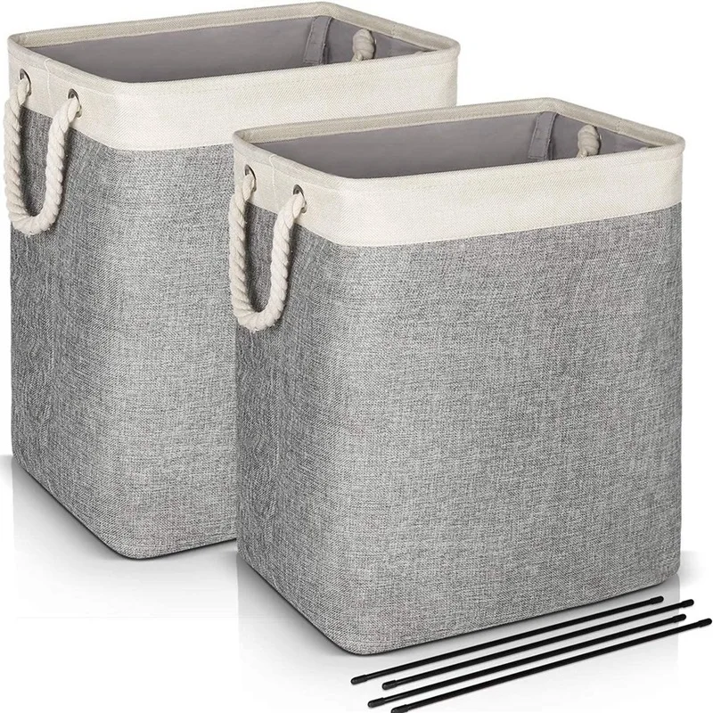 

Laundry Basket with Handles 2 Pack, Collapsible Linen Laundry Hampers Built-in Lining with Detachable Brackets