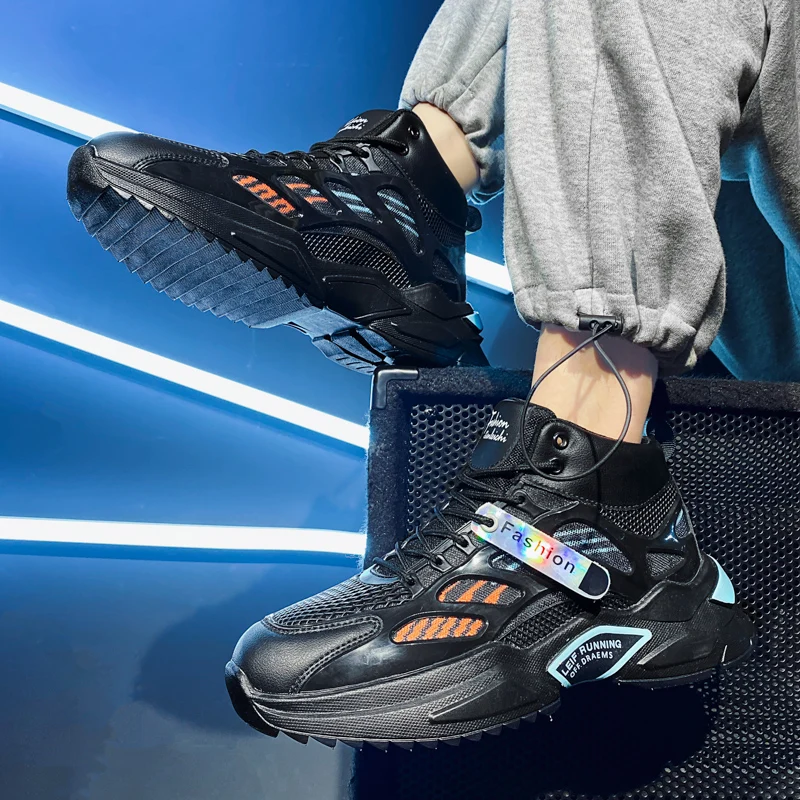 Men's High-top Sneakers Mesh Comfortable Breathable Casual Trend Sport Shoes Fashion Outdoor Lightweight Anti Skid Male Sneakers