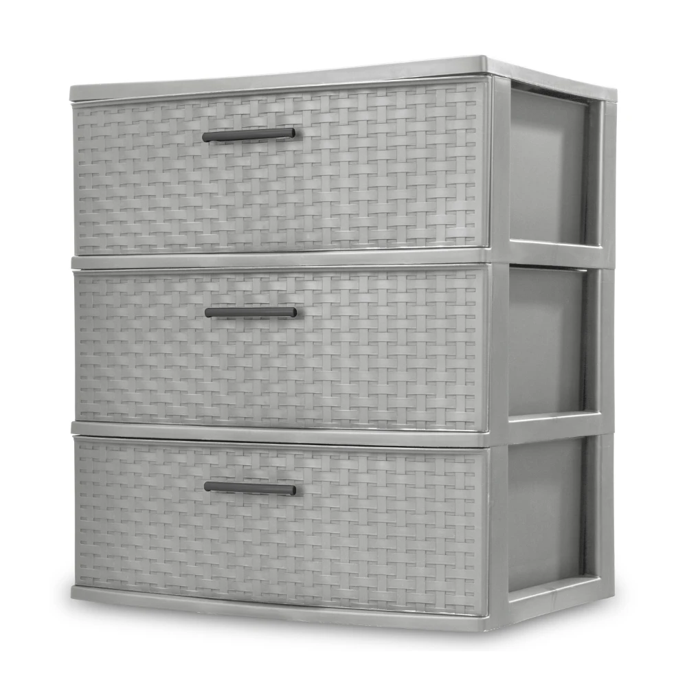

3 Drawer Wide Weave Tower Cement Opaque Woven Pattern To Add A Fashion Touch To Your Storage