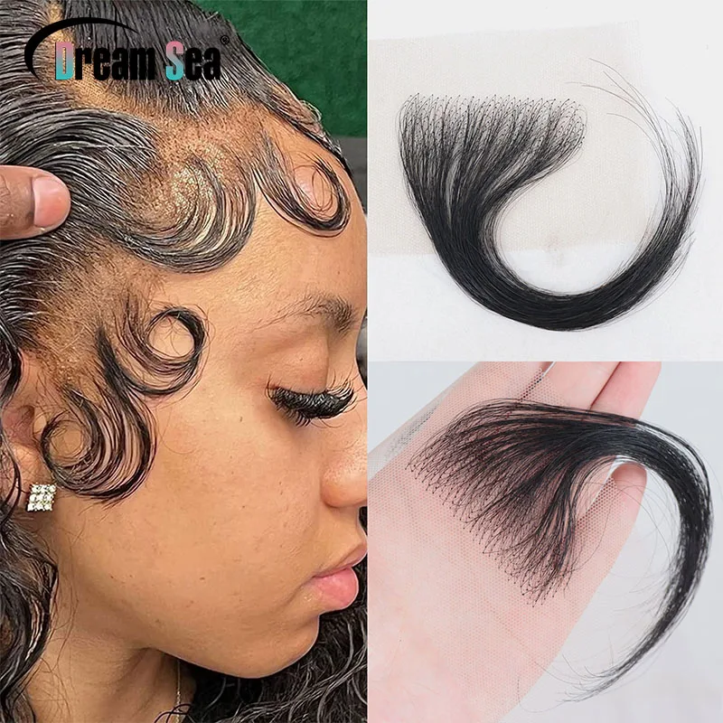 

French Lace Baby Hair Stripes Virgin Human Hair Edge Reusable More Natural for Black Women Invisible Lace Hairline 2Pcs