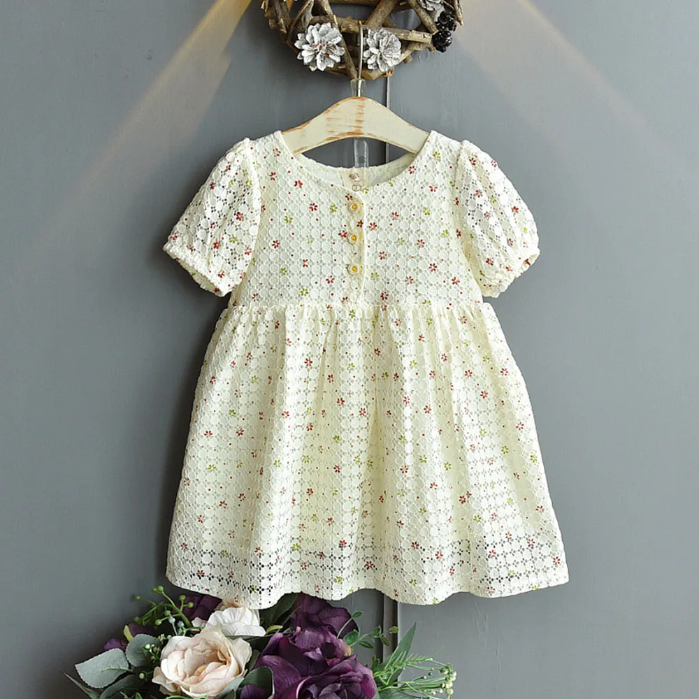 

2022 Spring Summer New Baby Girls Floral Embroidered Dress Lace Kids Ruffled Princess Dress Cotton Fashion Children Clothing