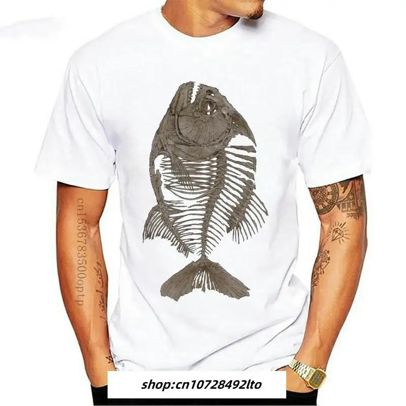 

Man Clothing Piranha Fish Skeleton Bone Angler White t-shirt 9624