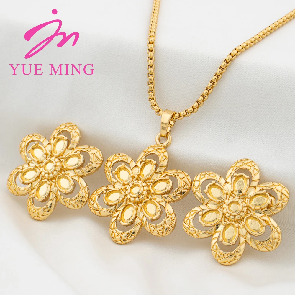 

YM Dubai Jewelry Sets Fashion Gold Color Pendant Copper Flower Earrings Necklace For Women Daily Wear Party Anniversary Gifts