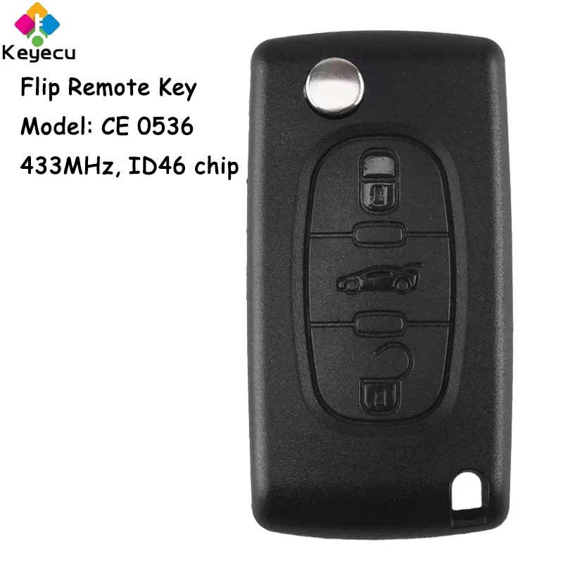 

KEYECU Flip Remote Control Car Key With 3 Buttons 433MHz ID46 Chip for Peugeot 207 207CC 307 308 Before 2011 Fob Model: CE 0536