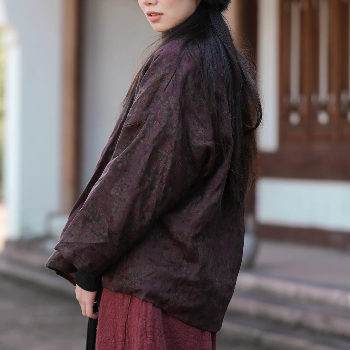 LZJN Короткая хлопковая куртка в китайском стиле льняная с дзен-принтом Hanfu дизайн