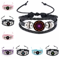 gothic fashion mandala collection 18mm glass cabochon snap leather bracelet magic figure bracelet gift jewelry for men and women