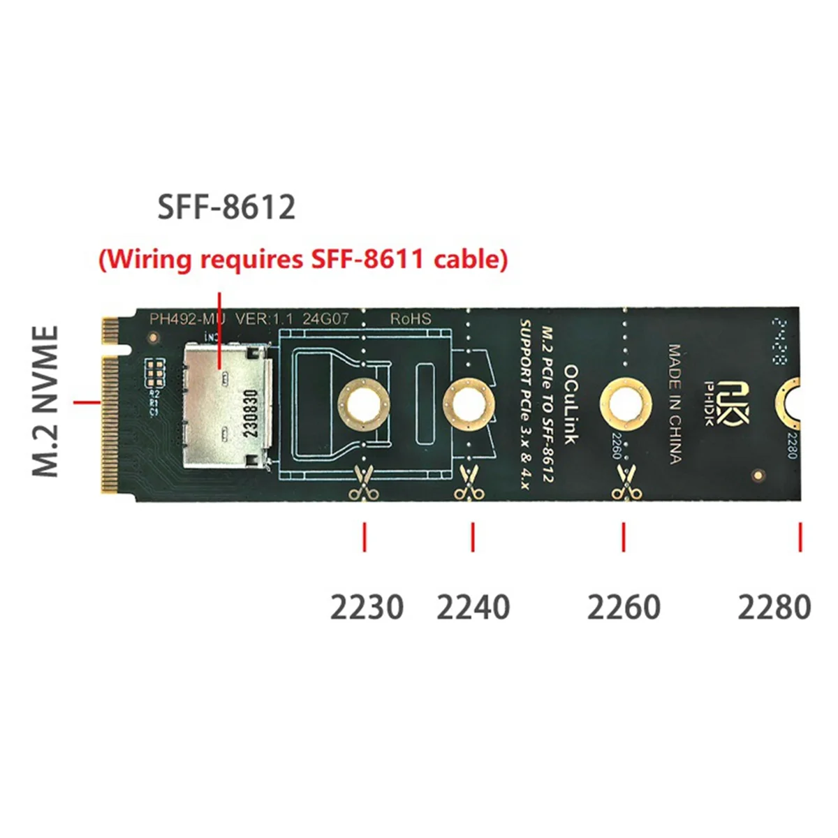 Адаптер M.2 NVMe PCIe к Oculink Female Dock SFF-8612 Mkey Nvme SFF-8611