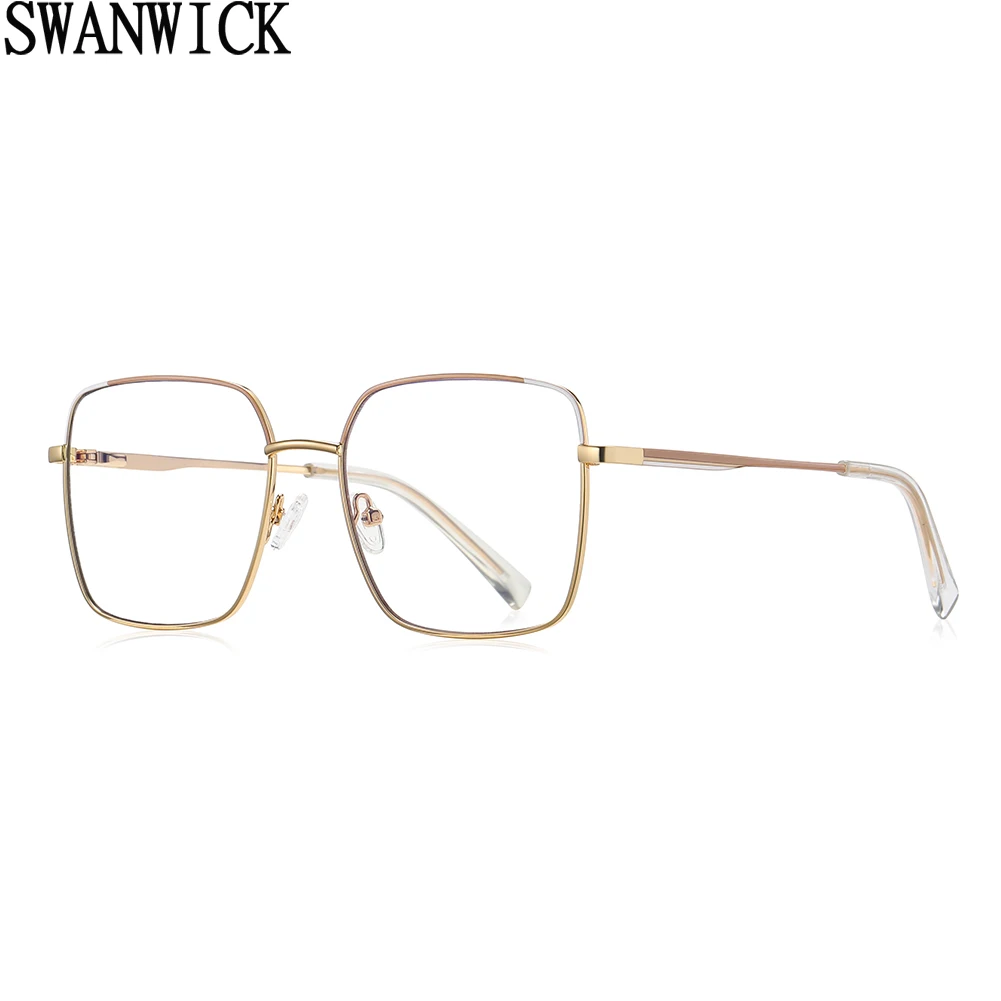 

Swanwick female big square glasses frame optical metal clear lens fashion anti blue light blocking glasses women black pink gold