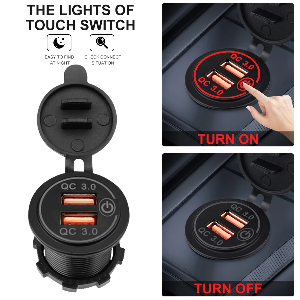 QC 3.0 Dual USB Car Charger Socket with Cable Waterproof Fast Charge Power Outlet for 12V-24V Motorcycle Boat Marine Truck ATV | Автомобили