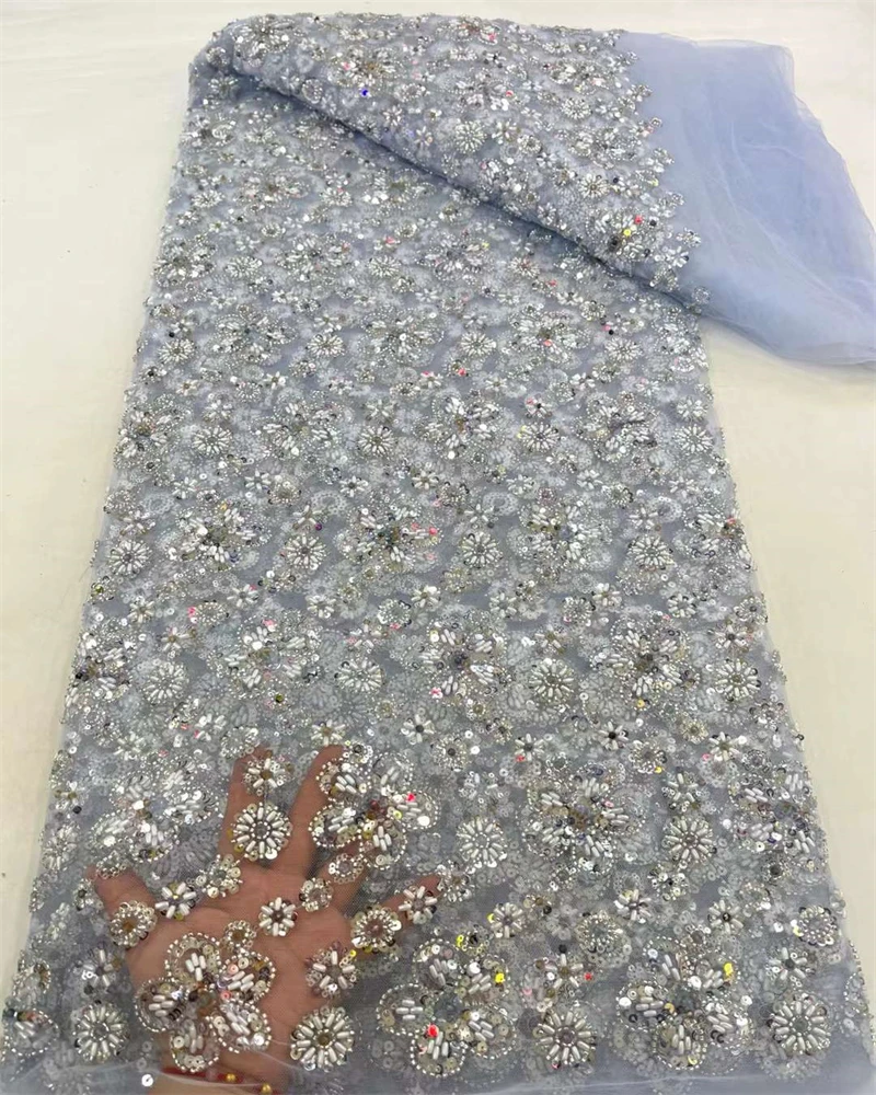 Бранди африканская кружевная ткань с бисером 2024 высококачественная бусинами