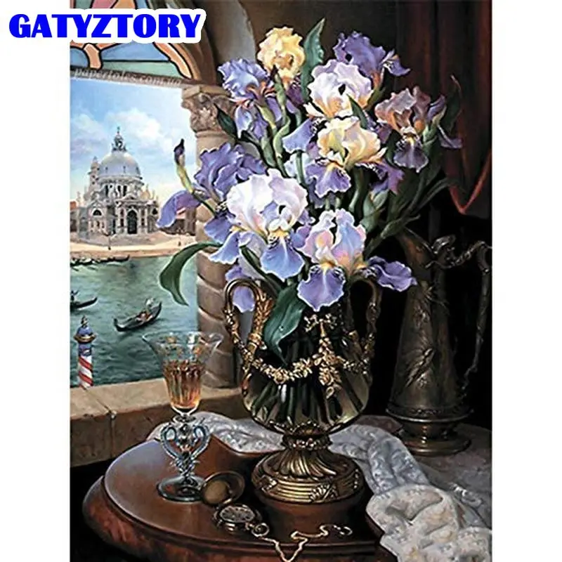 

GATYZTORY Pictures By Number Diy Flower Kits Home Decor Painting By Numbers Window Landscape Drawing On Canvas Handpainted Art G
