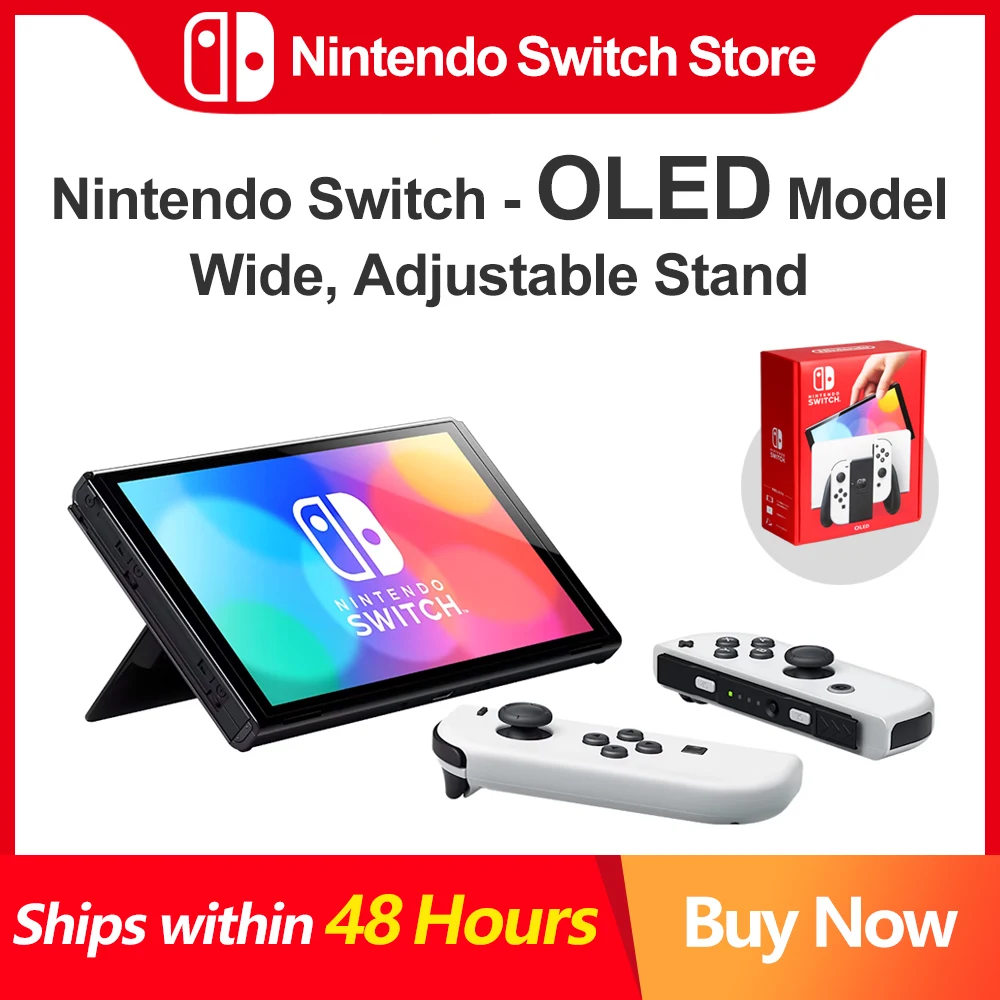 Nintendo Switch OLED Video Game Console with Joy-Con 7 Inch Screen 64GB Internal Storage Enhanced Audio Blue Red Set White Set