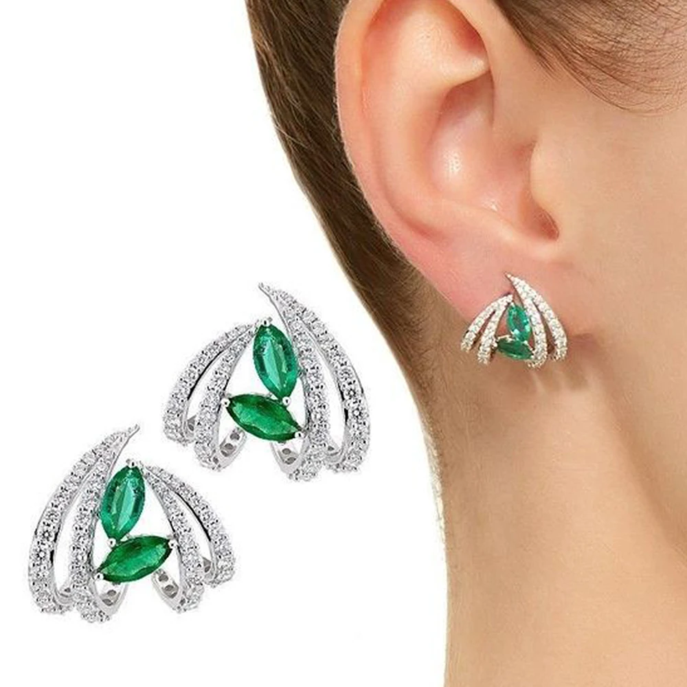 

Gorgeous Women's Earrings with Green/White Triangle CZ Luxury Female Earrings for Wedding Engagement Party Brilliant Jewelry