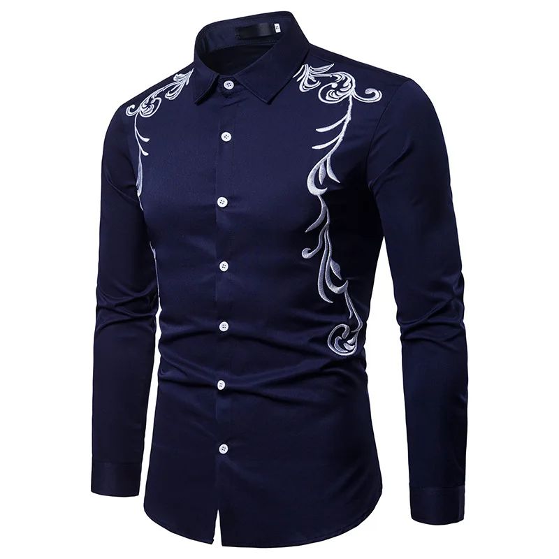 

Men's Style Embroidered Lapel European Size Long Sleeve Shirt