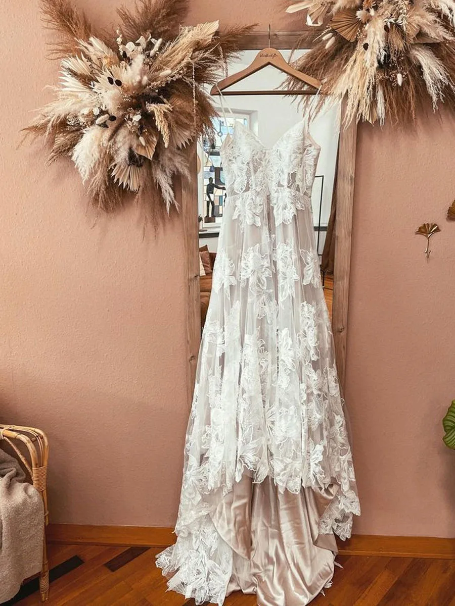 

Модные свадебные платья Aline с V-образным вырезом, индивидуальный пошив, со шлейфом, молнией, аппликацией, без рукавов, платье для свадьбы, пом...