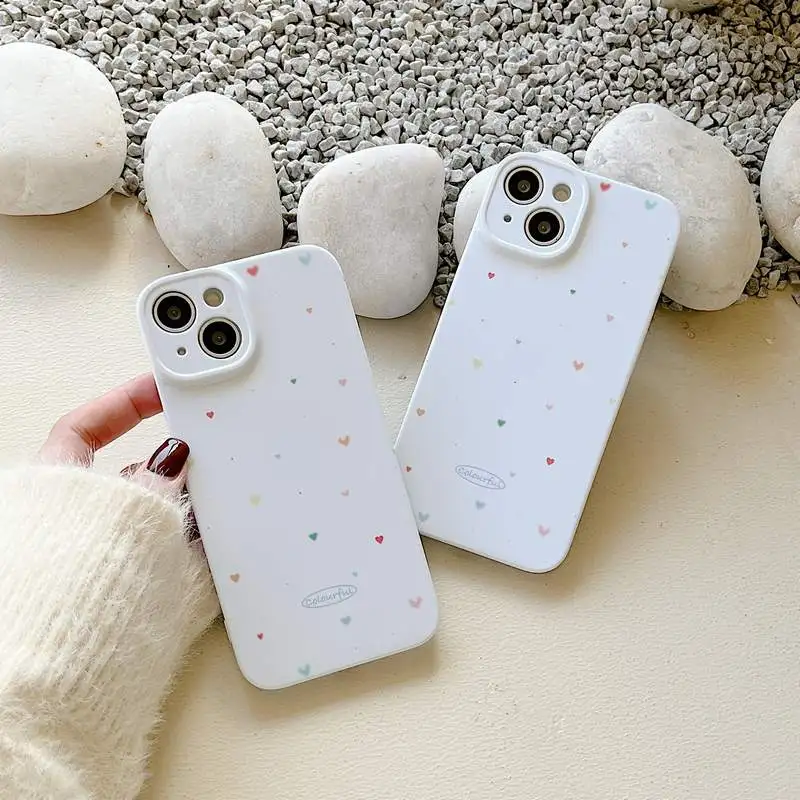 Pure Color Hard Film PC Mini Love Hearts White Glossy Phone Cover Case Shell For iPhone 13 11 12 14 Pro Max Protective Skin