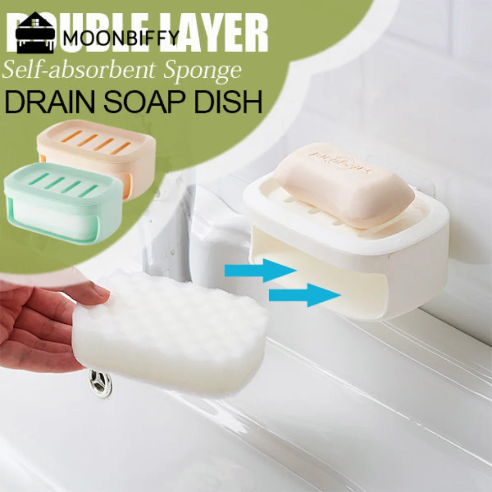 

New Bathroom Suction Soap Holder Double-layer Sponge Draining Soap Dish Kitchen Sponge Soap Box Storage Non-slip Drain Soap Case