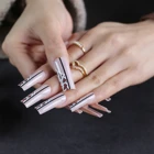 Французские искусственные ногти с коричневым леопардом, роскошное сочетание черного искусства, квадратные, телесные искусственные, для салона, искусственные ногти, которые можно использовать повторно, утолщенные