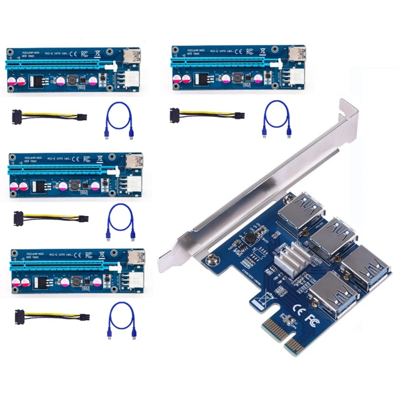

PCIE 1X To 4 Pci-Express Adapter+VER006 C Riser Card USB3.0 To PCI-E 1X To 16X Graphics Card Extension Cable For Miner