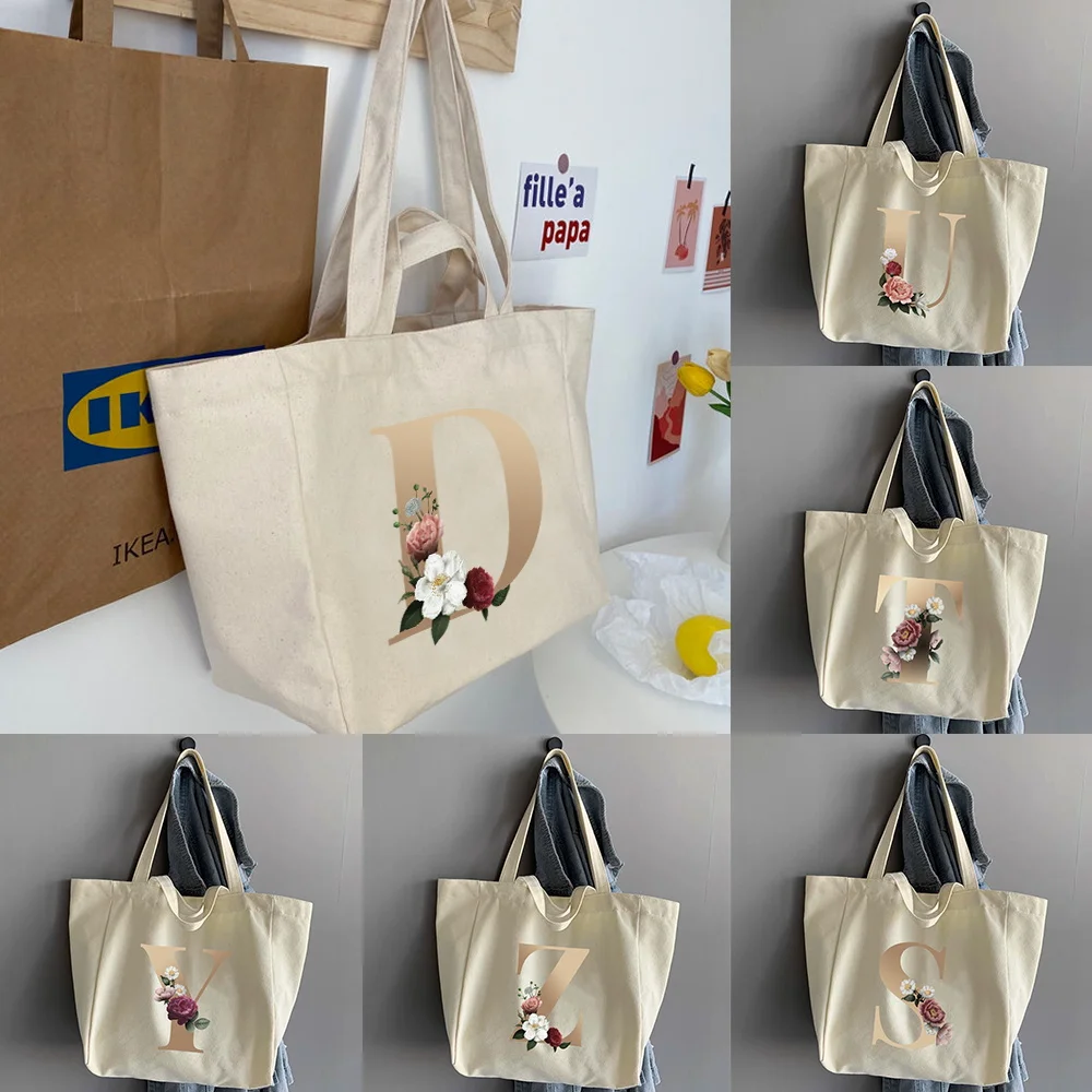 

Portable Canvas Shopping Bags Women Bag Girl Travel Bag Reusable Large Capacity Organizer Hand-held Shopper Shoulder Totes