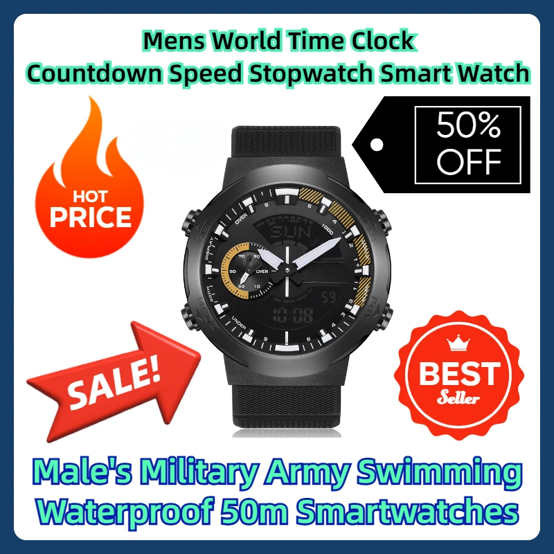 Мужские часы мирового времени секундомер с обратным отсчетом умные мужские