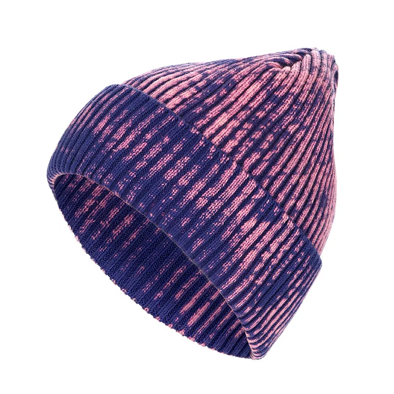 

Fall and Winter Fashion Outdoor Hip Hop Warm Woolen Pullover Cold Hat Tie Dye Craft Vertical Stripes Unisex Trend Knitting Cap