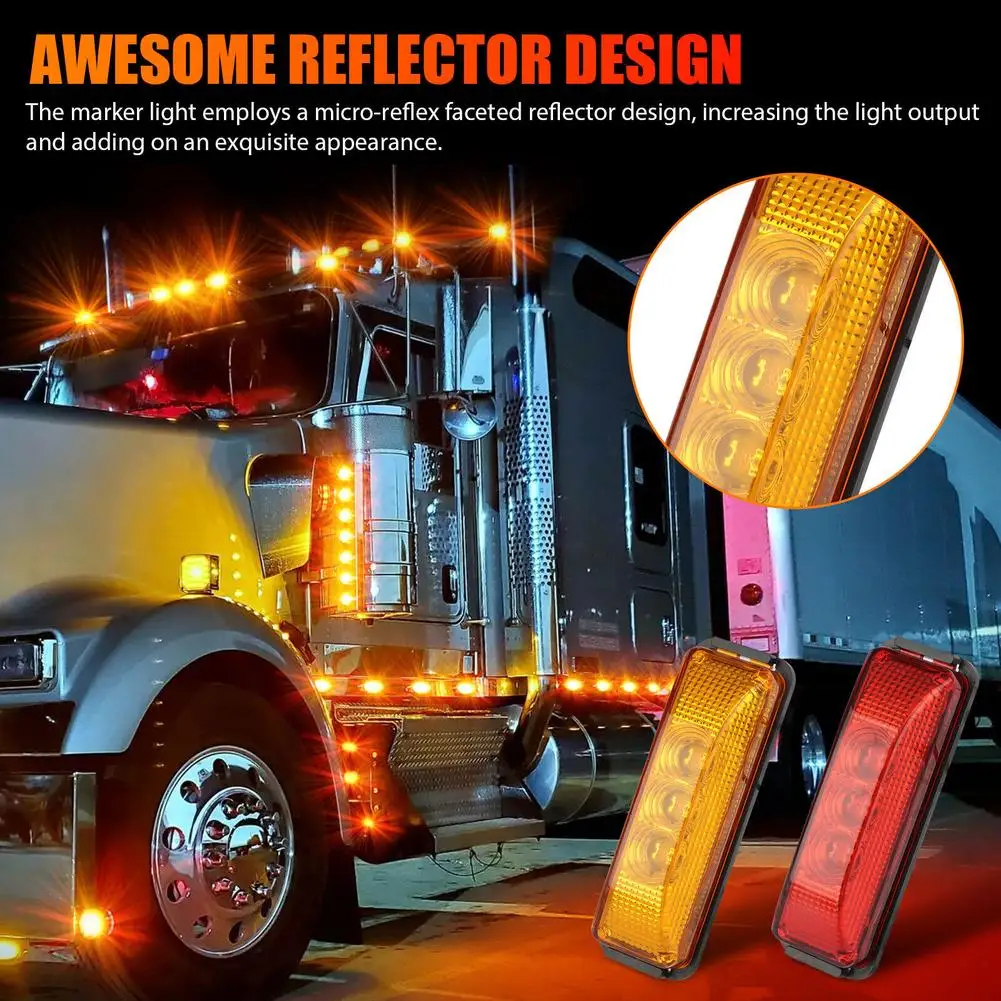 

8pcs Highlight 3led Side Marker Clearance Light Sealed Waterproof Car Signal Sign Lamp For Trailer Truck Rv Mk-197