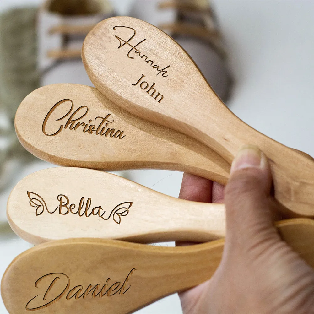 Personalized Baby Hairbrushes Engrave Infant Name Wooden New