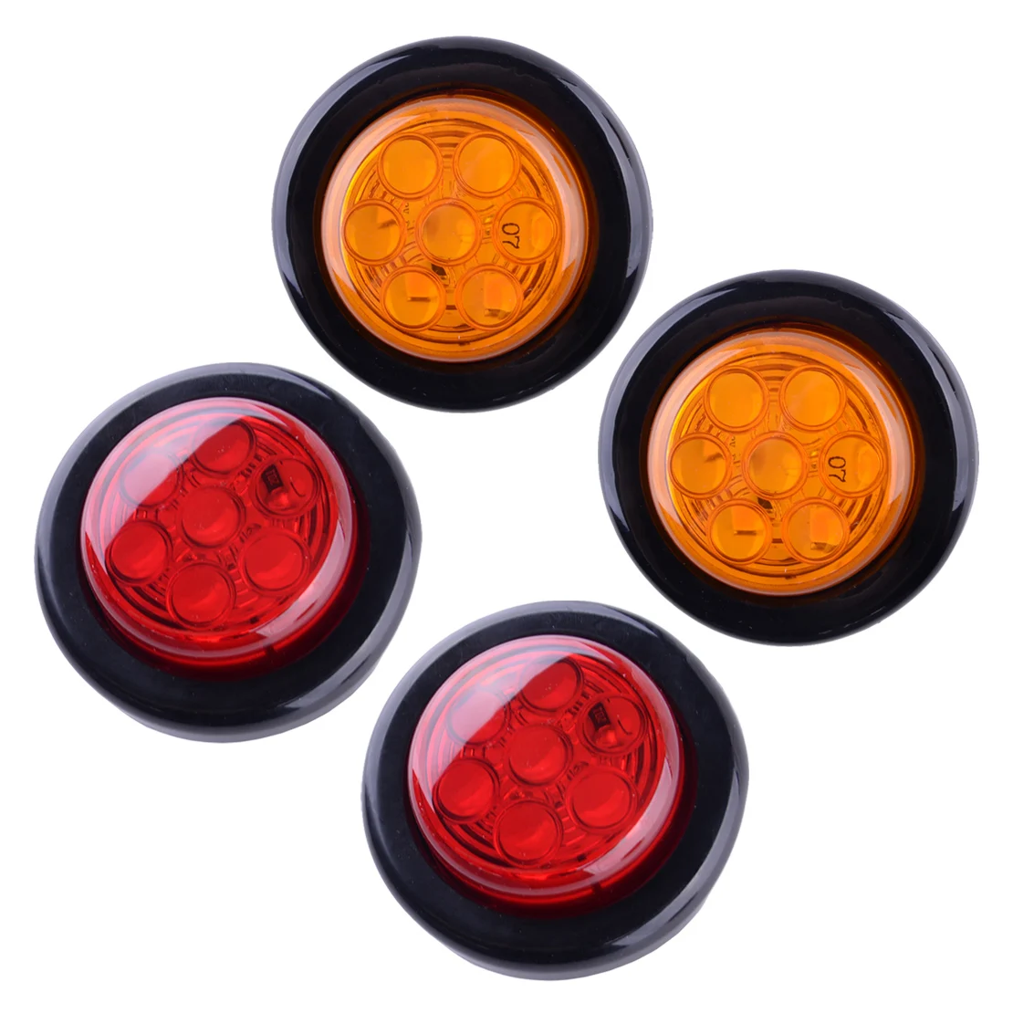 

4Pcs 2" LED Amber Red Round Side Marker Clearance Light Lamp Universal for 12V Vehicle Truck Trailer Car